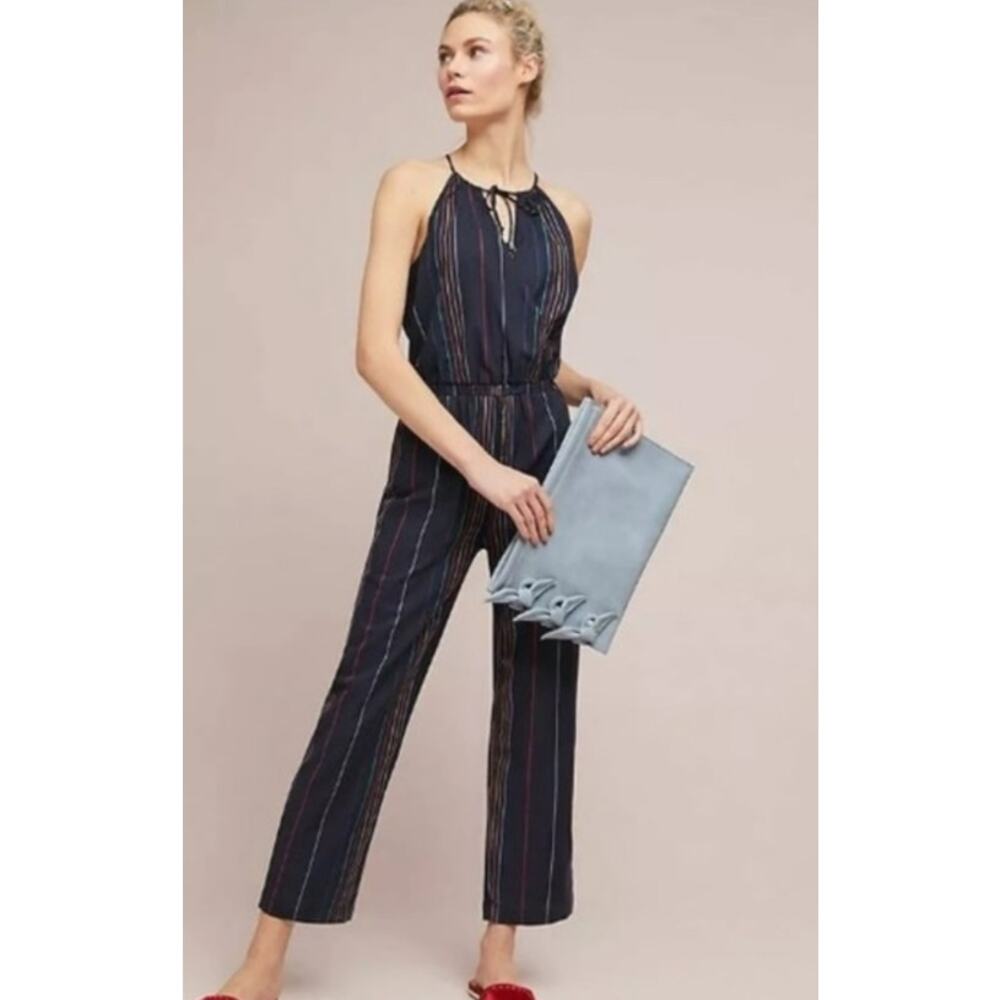 Dolan Anthropologie Navy Striped Sleeveless Romper Jumpsuit XL